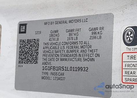 2020 Chevrolet Camaro Rwd 1Lt from USA, damaged, VIN 1G1FB1RS1L0119932